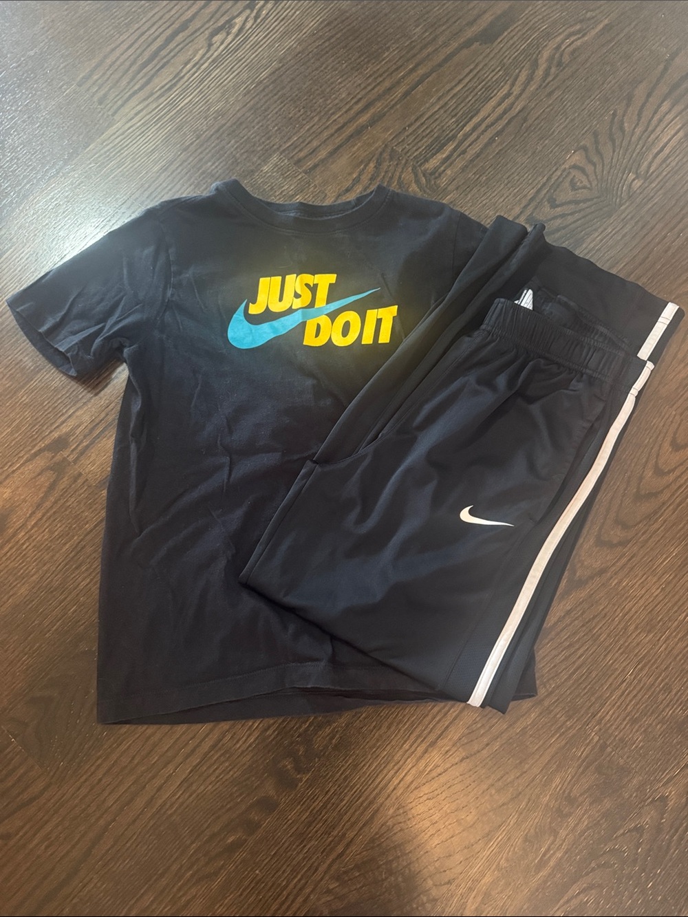 Nike Black Tee & Black Joggers Set with Blue and Yellow Logo